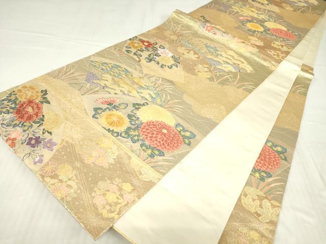 平和屋着物▼六通柄袋帯 地紙清薫文 金糸 正絹 逸品 DABC3741az