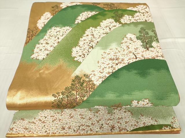 平和屋着物▼六通柄袋帯 吉野山桜花図 金糸 正絹 逸品 DABC3747az