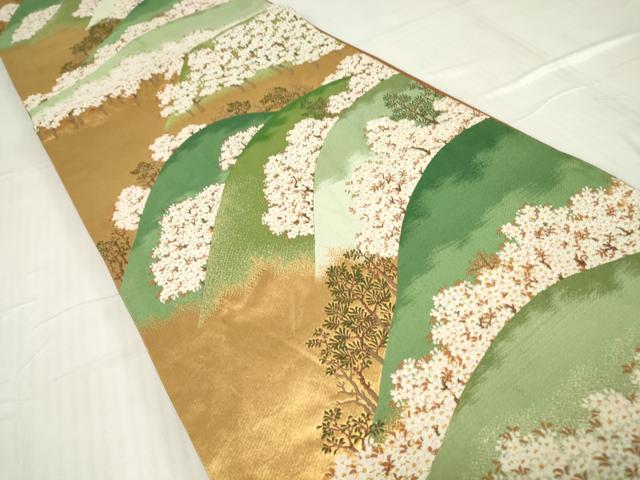 平和屋着物▼六通柄袋帯 吉野山桜花図 金糸 正絹 逸品 DABC3747az