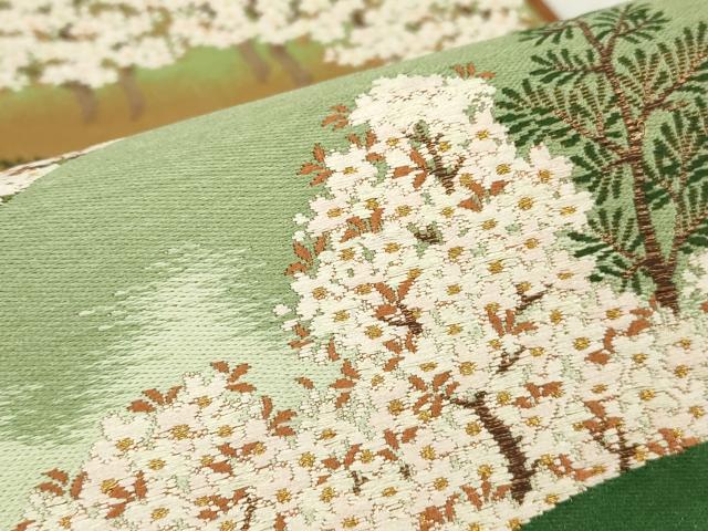 平和屋着物▼六通柄袋帯 吉野山桜花図 金糸 正絹 逸品 DABC3747az