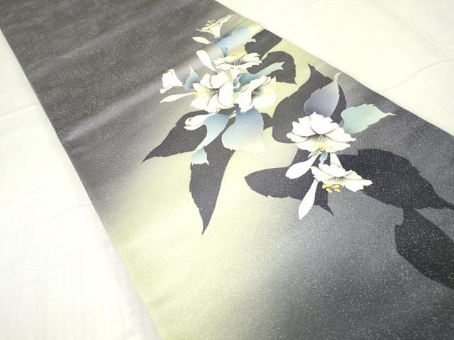 平和屋着物●京の匠日展作家　丹下雄介　太鼓柄袋帯　草花シルエット　銀通し地　やまと誂製　正絹　逸品　DABC3751az