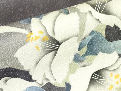 平和屋着物●京の匠日展作家　丹下雄介　太鼓柄袋帯　草花シルエット　銀通し地　やまと誂製　正絹　逸品　DABC3751az