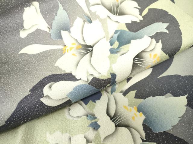 平和屋着物●京の匠日展作家　丹下雄介　太鼓柄袋帯　草花シルエット　銀通し地　やまと誂製　正絹　逸品　DABC3751az