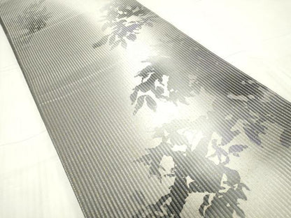 平和屋着物●両面　全通柄袋帯　草葉シルエット　金通し地　正絹　逸品　DABC3756az