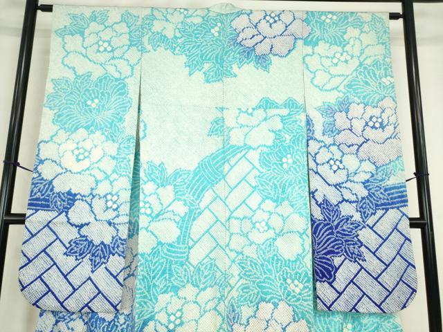 平和屋着物○豪華振袖 総絞り 桧垣牡丹文 正絹 逸品 DABC3758az