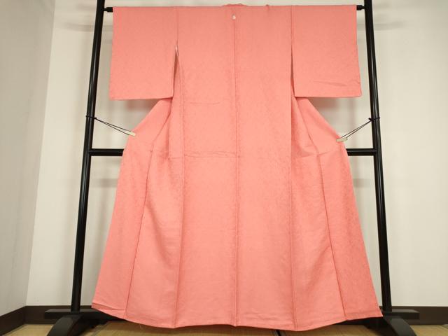 平和屋着物●上質な色無地　南天地紋　甚三紅色　正絹　逸品　未使用　DABC3760az