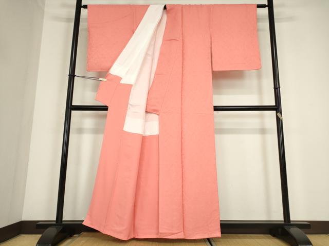 平和屋着物●上質な色無地　南天地紋　甚三紅色　正絹　逸品　未使用　DABC3760az