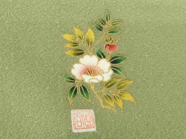 平和屋着物●上質な色無地　作家物　菊地紋　柳色　正絹　逸品　DABC3761az