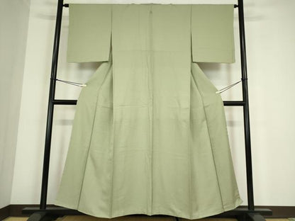 平和屋着物●上質な色無地　舞葉地紋　裏葉柳色　正絹　逸品　DABC3762az