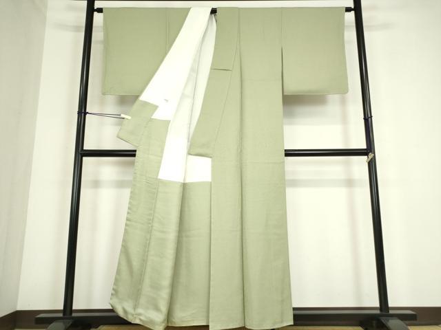 平和屋着物●上質な色無地　舞葉地紋　裏葉柳色　正絹　逸品　DABC3762az