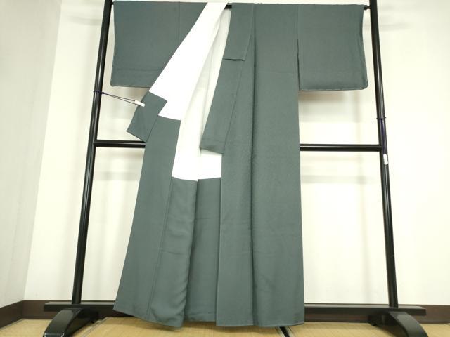 平和屋着物●上質な色無地　舞花地紋　錆鉄御納戸色　正絹　逸品　未使用　DABC3767az