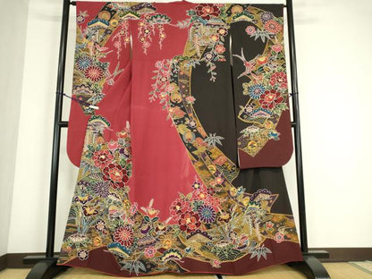 平和屋着物●豪華振袖　型染　鴛鴦花文　京都きもの友禅扱い　正絹　逸品　DABC3771az
