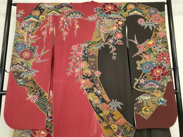 平和屋着物●豪華振袖　型染　鴛鴦花文　京都きもの友禅扱い　正絹　逸品　DABC3771az