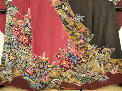 平和屋着物●豪華振袖　型染　鴛鴦花文　京都きもの友禅扱い　正絹　逸品　DABC3771az