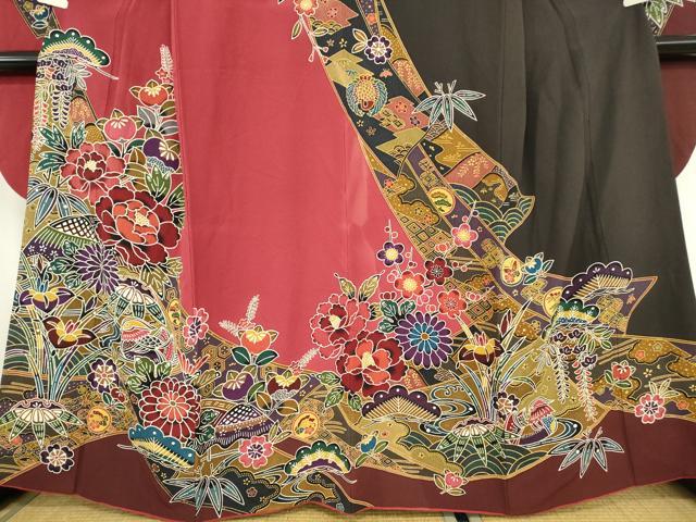 平和屋着物●豪華振袖　型染　鴛鴦花文　京都きもの友禅扱い　正絹　逸品　DABC3771az