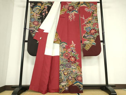 平和屋着物●豪華振袖　型染　鴛鴦花文　京都きもの友禅扱い　正絹　逸品　DABC3771az