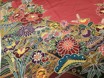 平和屋着物●豪華振袖　型染　鴛鴦花文　京都きもの友禅扱い　正絹　逸品　DABC3771az