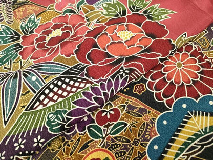 平和屋着物●豪華振袖　型染　鴛鴦花文　京都きもの友禅扱い　正絹　逸品　DABC3771az