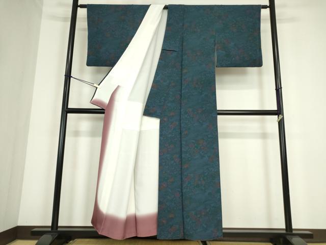平和屋着物●上質な小紋　型染　茶屋辻風景花文　鬼しぼ縮緬　正絹　逸品　DABC3774az