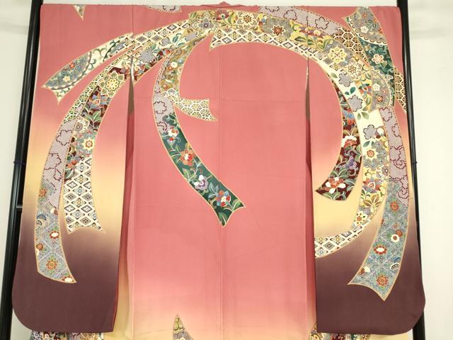 平和屋着物●豪華振袖　駒刺繍　束ね熨斗正倉院更紗花文　暈し染め　金彩　正絹　逸品　DABC3779az