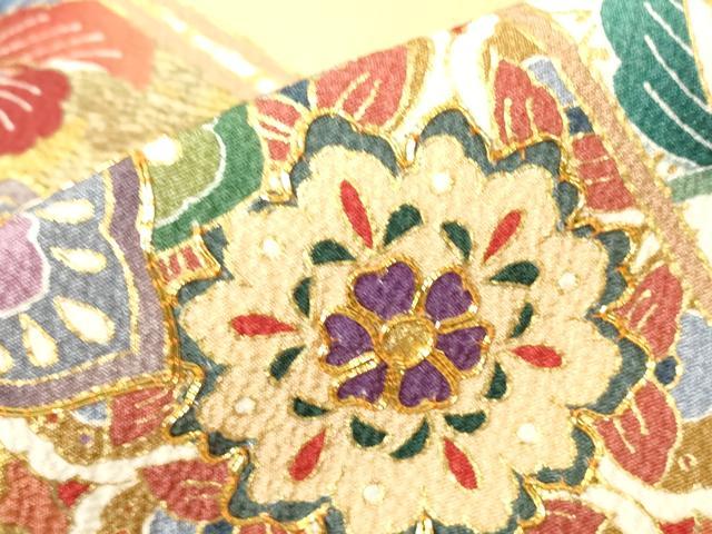 平和屋着物●豪華振袖　駒刺繍　束ね熨斗正倉院更紗花文　暈し染め　金彩　正絹　逸品　DABC3779az