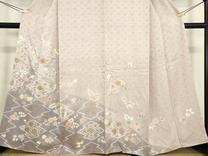 平和屋着物●訪問着　駒刺繍　絞り　松皮菱花文　金彩　正絹　逸品　DABC3784az