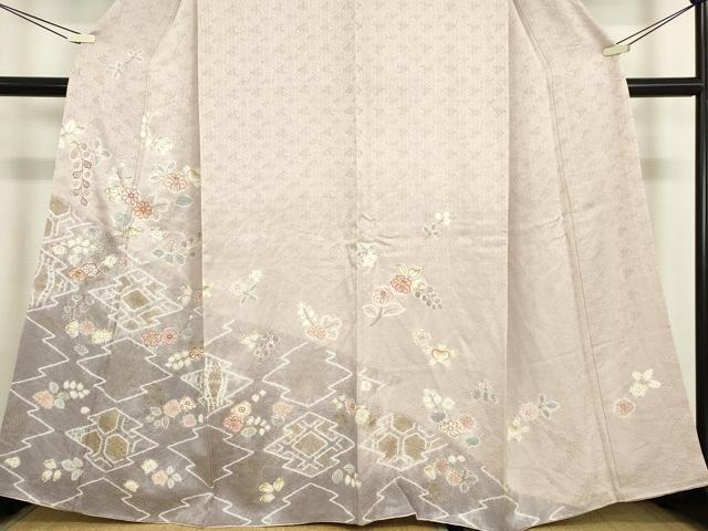 平和屋着物●訪問着　駒刺繍　絞り　松皮菱花文　金彩　正絹　逸品　DABC3784az
