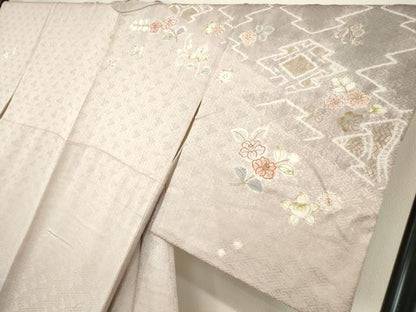 平和屋着物●訪問着　駒刺繍　絞り　松皮菱花文　金彩　正絹　逸品　DABC3784az