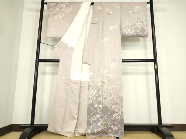 平和屋着物●訪問着　駒刺繍　絞り　松皮菱花文　金彩　正絹　逸品　DABC3784az