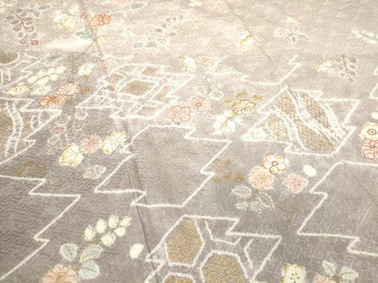 平和屋着物●訪問着　駒刺繍　絞り　松皮菱花文　金彩　正絹　逸品　DABC3784az