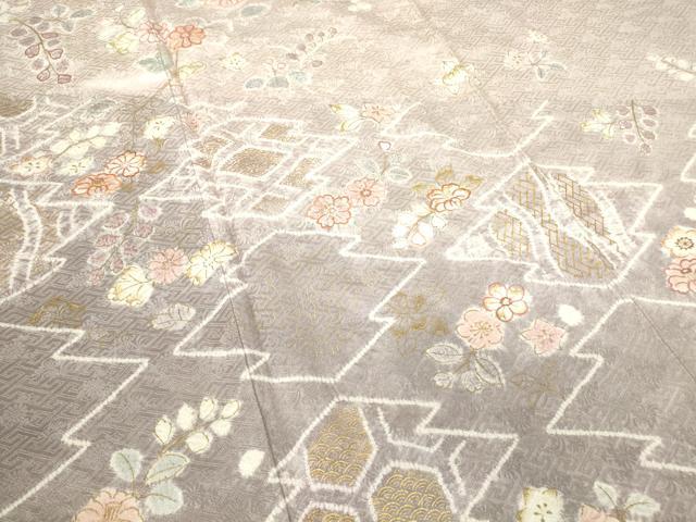 平和屋着物●訪問着　駒刺繍　絞り　松皮菱花文　金彩　正絹　逸品　DABC3784az