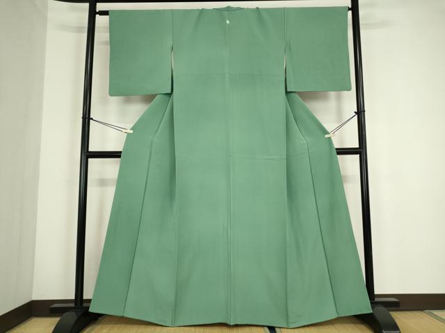 平和屋着物●上質な色無地　木賊色　正絹　逸品　DABC3786az