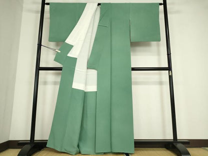 平和屋着物●上質な色無地　木賊色　正絹　逸品　DABC3786az