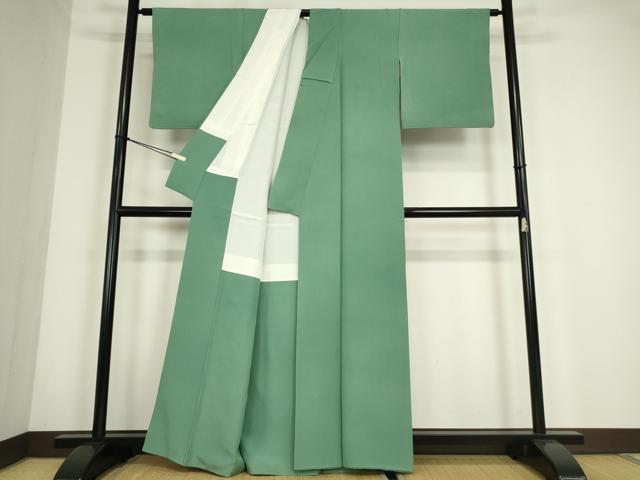 平和屋着物●上質な色無地　木賊色　正絹　逸品　DABC3786az