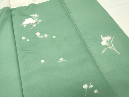 平和屋着物●上質な色無地　木賊色　正絹　逸品　DABC3786az