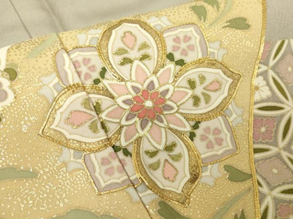 平和屋着物●豪華色留袖　駒刺繍　正倉院花文　暈し染め　金彩　正絹　逸品　DABC3790az