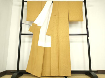 平和屋着物●上質な色無地　菊地紋　櫨染色　正絹　逸品　DABC3794az