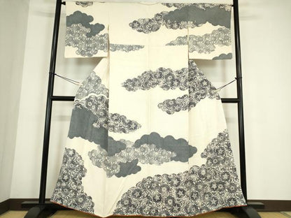 平和屋着物●訪問着　総絞り　型染　雲取花文　正絹　逸品　DABC3797az