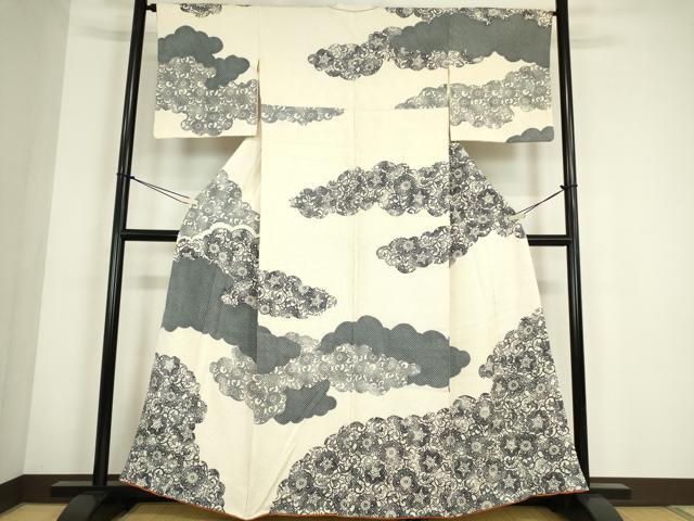 平和屋着物●訪問着　総絞り　型染　雲取花文　正絹　逸品　DABC3797az