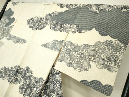 平和屋着物●訪問着　総絞り　型染　雲取花文　正絹　逸品　DABC3797az