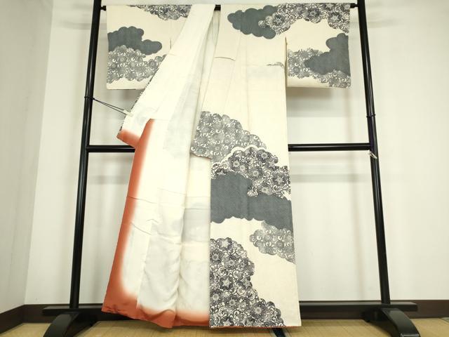 平和屋着物●訪問着　総絞り　型染　雲取花文　正絹　逸品　DABC3797az 平和屋着物○訪問着 総絞り 型染 雲取花文 正絹 逸品