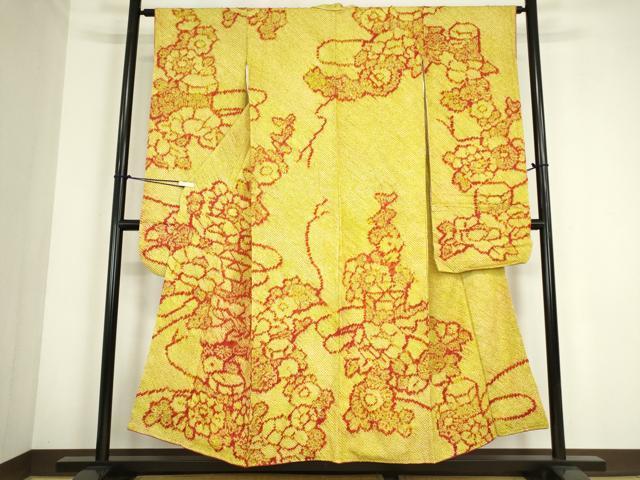 平和屋着物●豪華振袖　総絞り　貝桶花文　正絹　逸品　DABC3799az