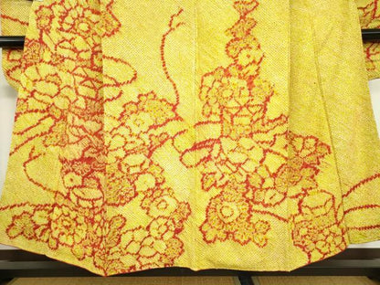 平和屋着物●豪華振袖　総絞り　貝桶花文　正絹　逸品　DABC3799az