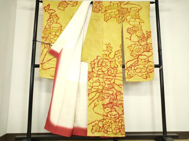 平和屋着物●豪華振袖　総絞り　貝桶花文　正絹　逸品　DABC3799az