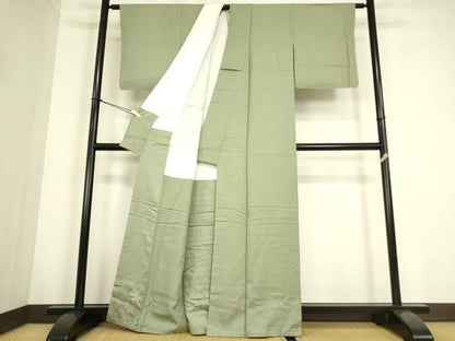 平和屋着物●本草木染作家　瑞寶　色無地　紋意匠　青白橡色　正絹　逸品　未使用　DABC3804az