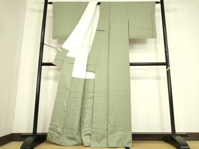 平和屋着物●本草木染作家　瑞寶　色無地　紋意匠　青白橡色　正絹　逸品　未使用　DABC3804az