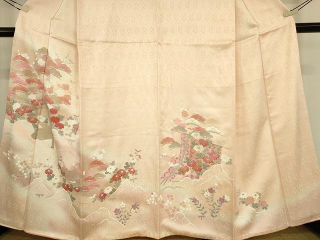 平和屋着物●中国三大刺繍　相良刺繍　訪問着　風景花松文　暈し染め　金彩　阪急百貨扱い　正絹　逸品　DABC3805az 平和屋着物○中国三大刺繍 相良刺繍 訪問着 風景花松文 暈