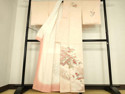 平和屋着物●中国三大刺繍　相良刺繍　訪問着　風景花松文　暈し染め　金彩　阪急百貨扱い　正絹　逸品　DABC3805az