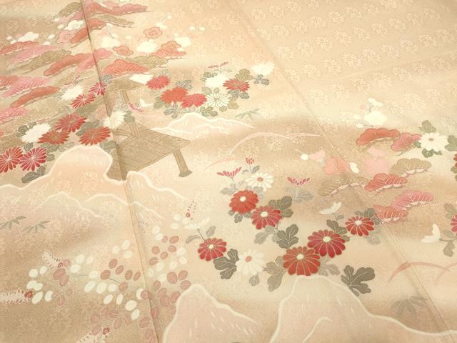 平和屋着物●中国三大刺繍　相良刺繍　訪問着　風景花松文　暈し染め　金彩　阪急百貨扱い　正絹　逸品　DABC3805az 平和屋着物○中国三大刺繍 相良刺繍 訪問着 風景花松文 暈