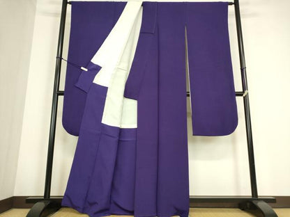 平和屋着物●豪華振袖　色無地　ディープロイヤルパープル色　正絹　逸品　DABC3809az